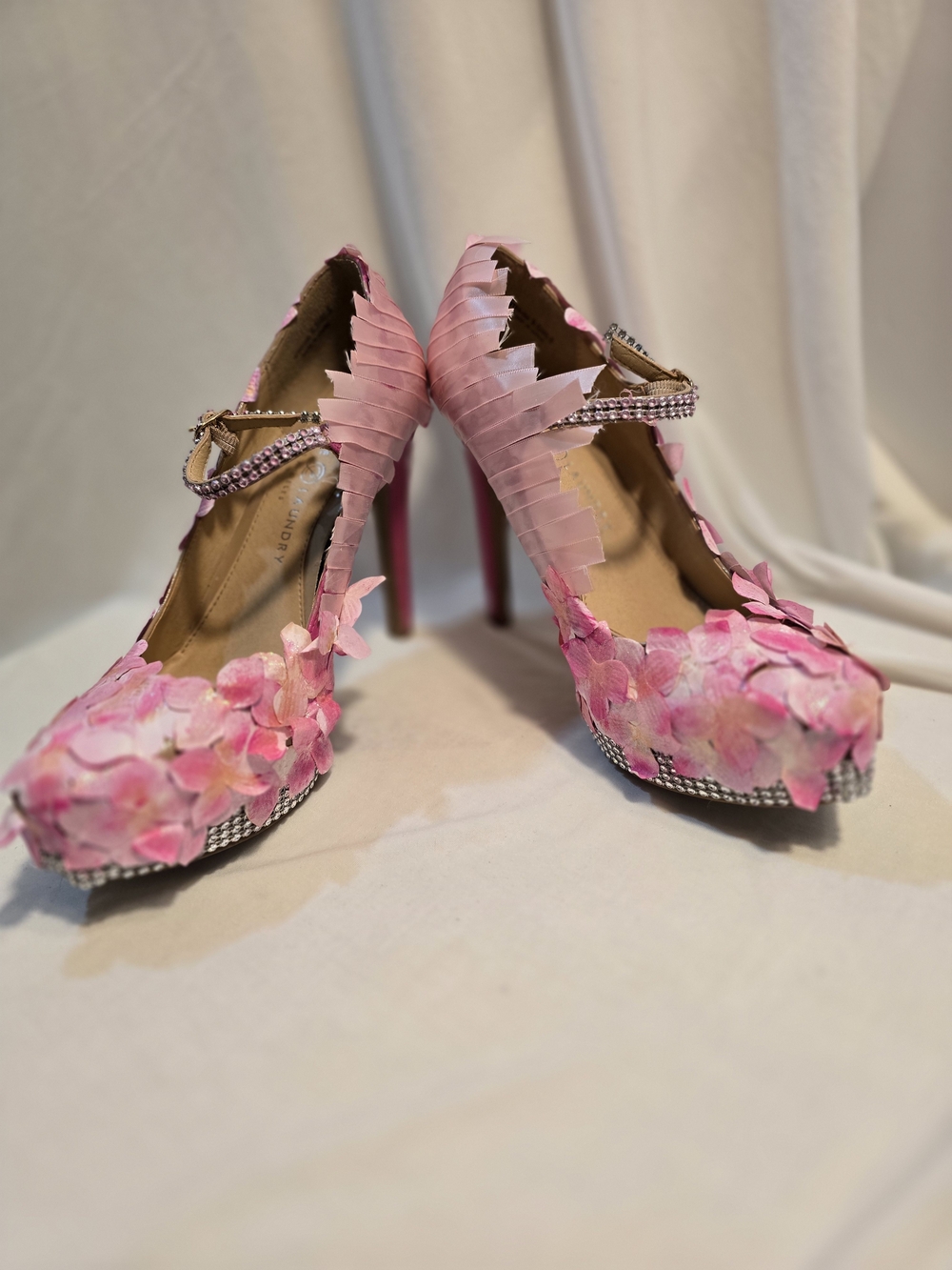 Pink Floral Embellished High Heel Pumps